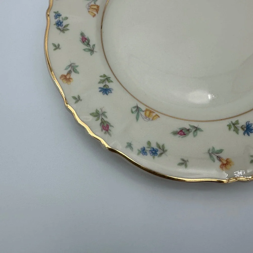 4 Syracuse China Suzanne Federal Shape Bread Plates Floral Gold 6.25